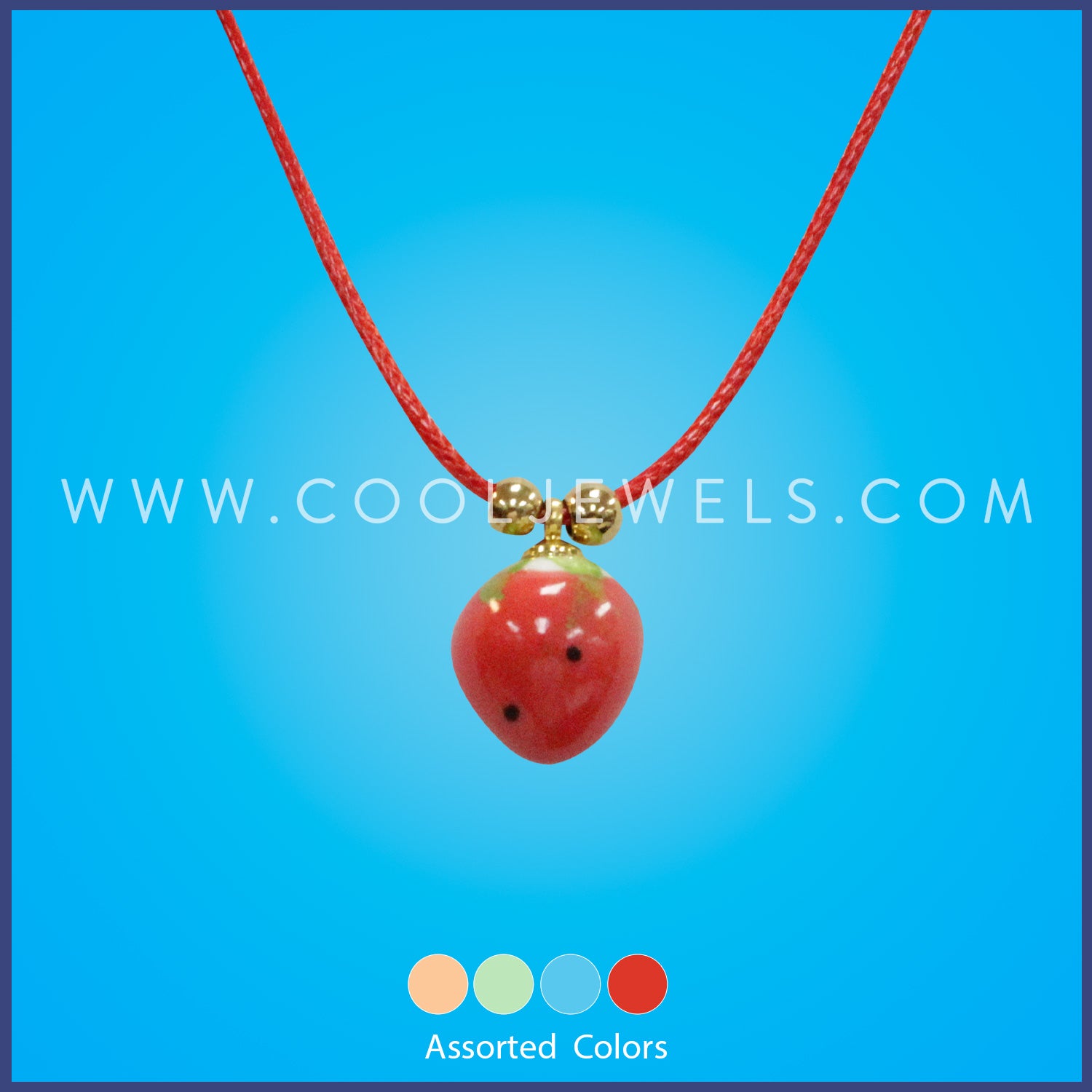 SLIDER CORD NECKLACE WITH COLORED STRAWBERRY PENDANT - ASSORTED