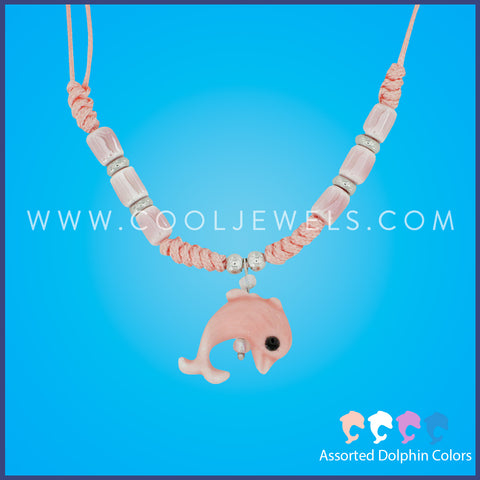SLIDER CORD NECKLACE WITH CERAMIC DOLPHIN PENDANT - ASSORTED