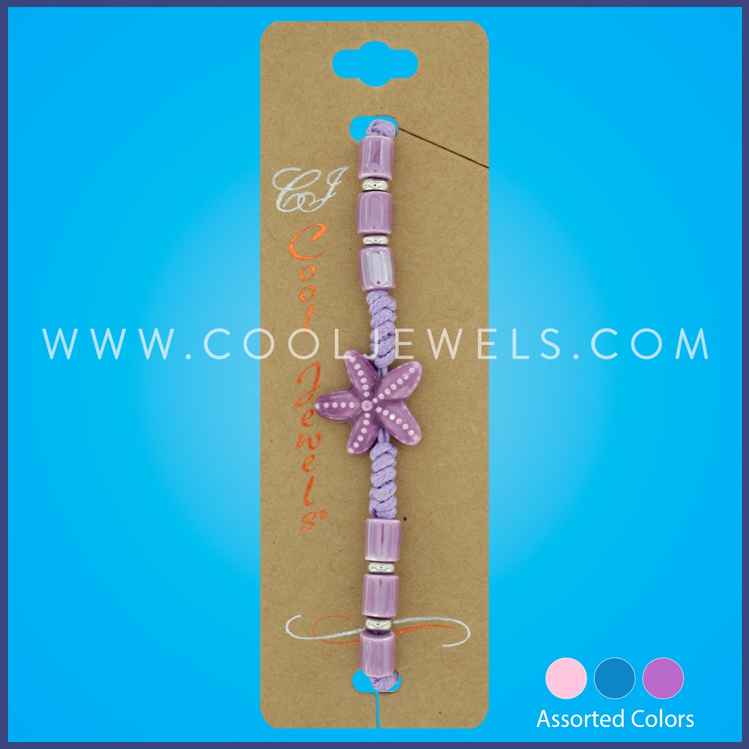 SLIDER CORD BRACELET WITH COLORED STARFISH PENDANT ASSORTED - COLORED