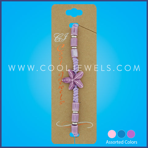 SLIDER CORD BRACELET WITH COLORED STARFISH PENDANT ASSORTED - COLORED