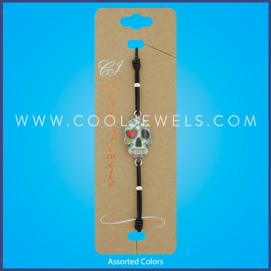 ELASTIC STRETCH BRACELET WITH MULTI-COLORED RESIN SKULL - ASSORTED