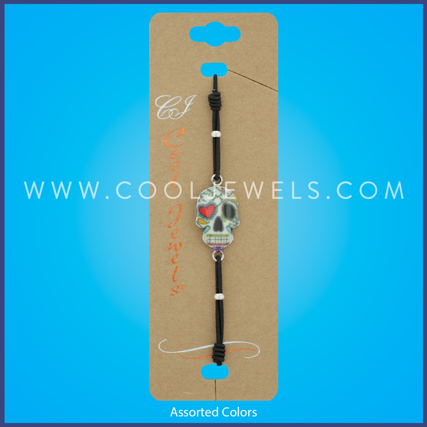 ELASTIC STRETCH BRACELET WITH MULTI-COLORED RESIN SKULL - ASSORTED