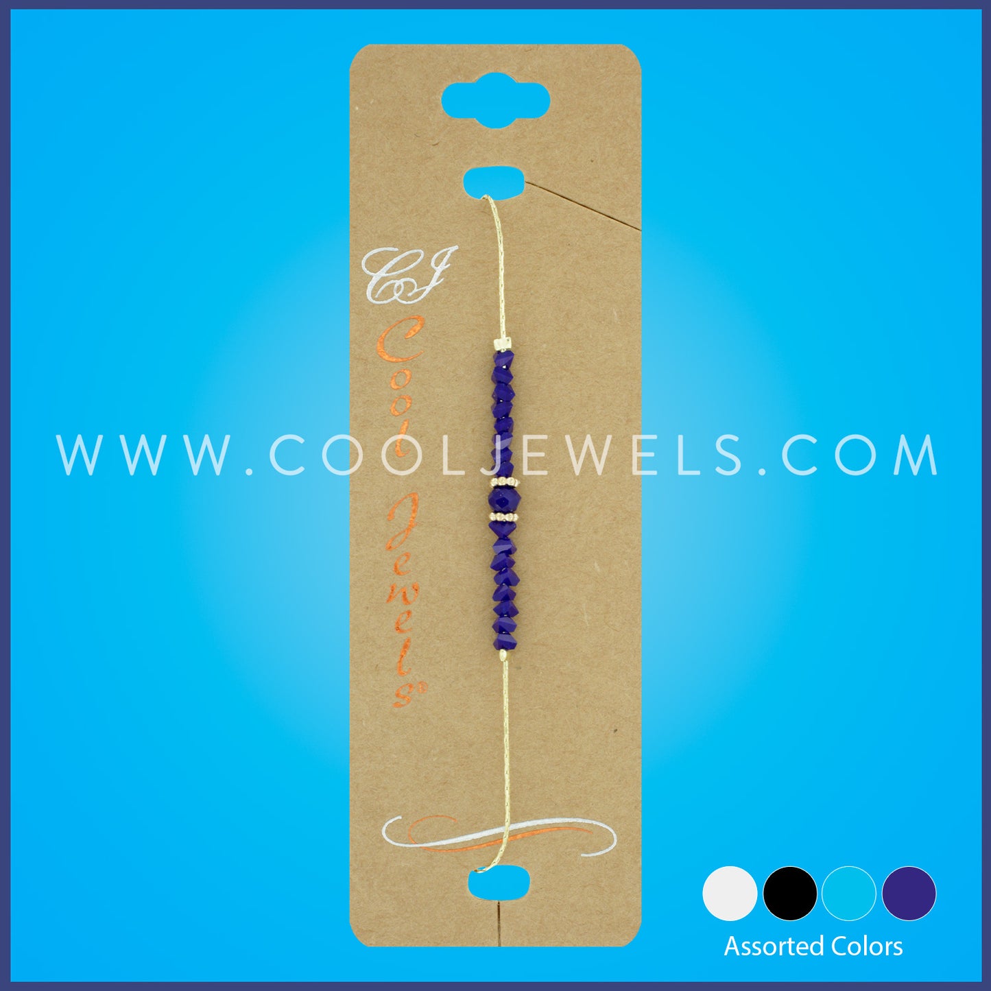 Assorted Round & Colored Beads Gold Slider Bracelet