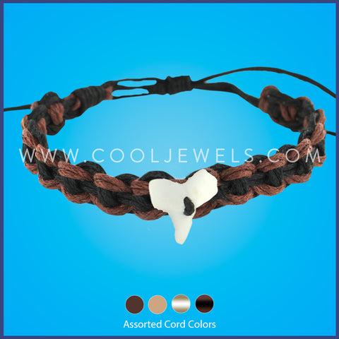 WOVEN SLIDER BRACELET WITH IMITATION SHARK TOOTH - ASSORTED COLORS