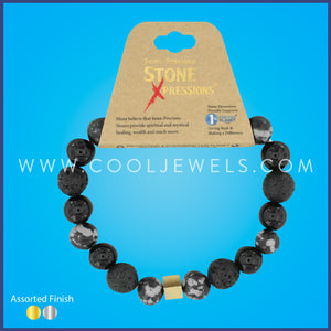 STONE XPRESSION - DOUBLE ELASTIC STRETCH OBSIDIAN & LAVA STONE BEADED BRACELET