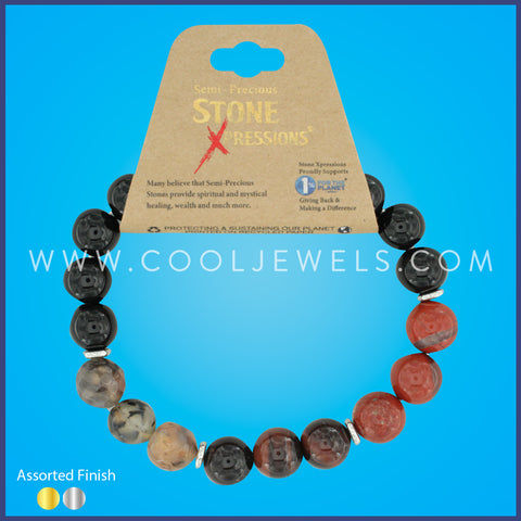DOUBLE ELASTIC STRETCH BRACELET WITH STONE BEADS ASSORTED  - CARDED