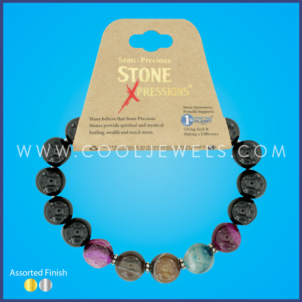 STONE XPRESSION - DOUBLE ELASTIC STRETCH BRACELET WITH  OBSIDIAN & AGATE BEADS