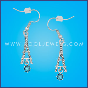 FISH HOOK EARRING WITH RHINESTONE EIFFEL TOWER PENDANT AND BLUE CRYSTAL - CARDED