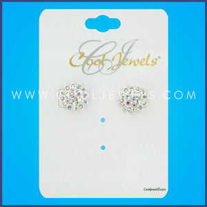 SILVER POST FLOWER-SHAPED EARRING WITH RHINESTONES