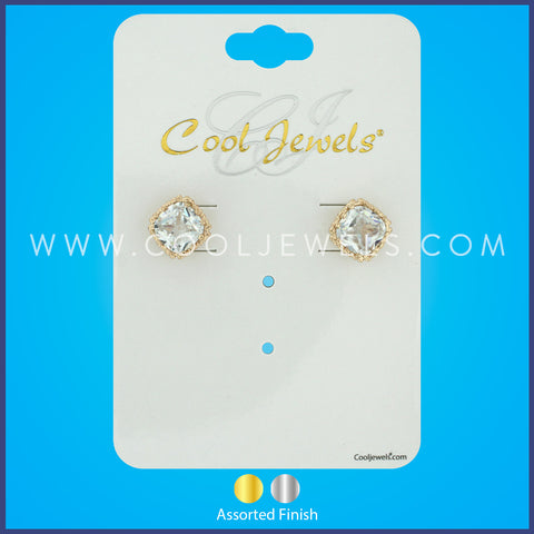 POST EARRINGS WITH RHINESTONES ASSORTED - CARDED