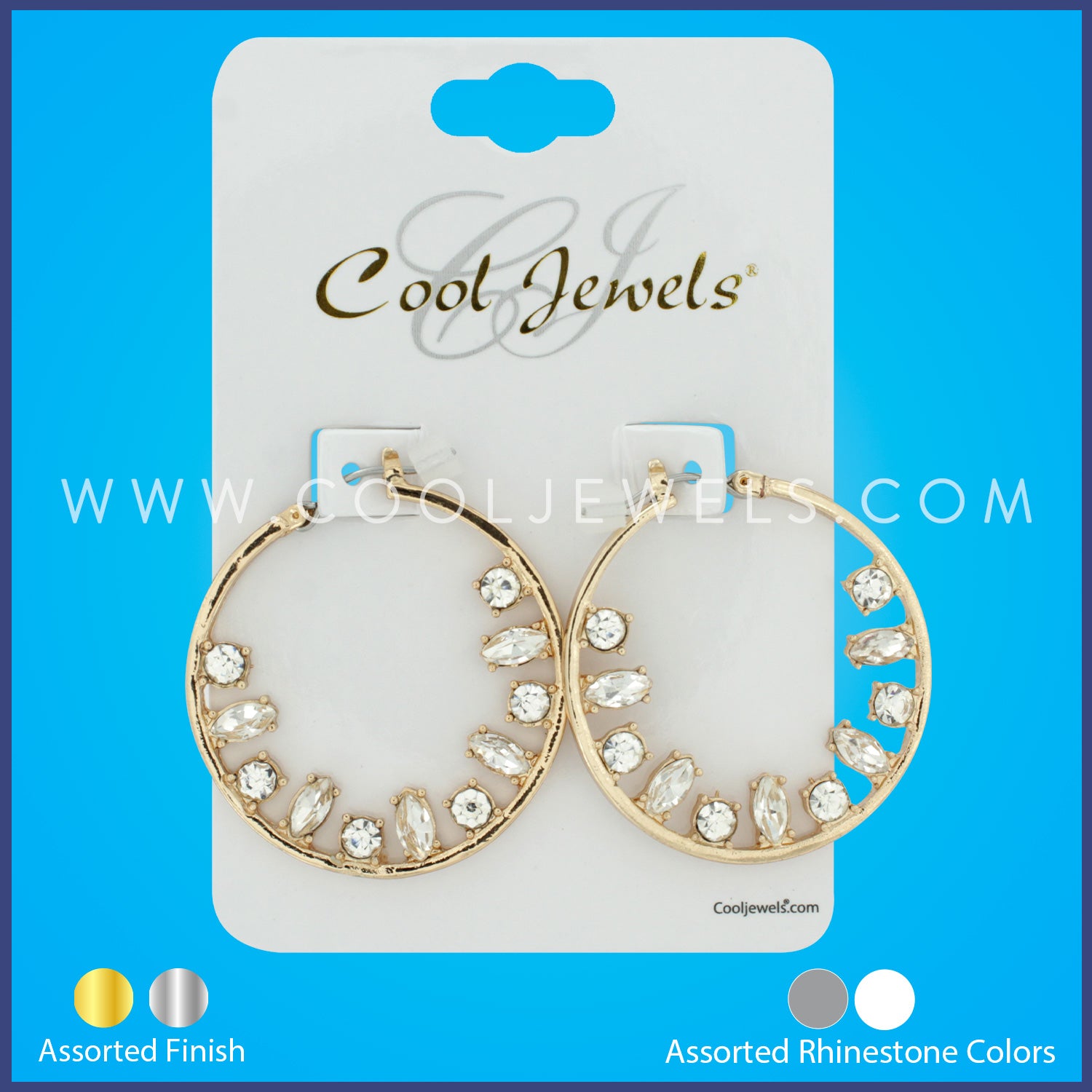 HOOP EARRING WITH FACETED STONES ASSORTED - CARDED