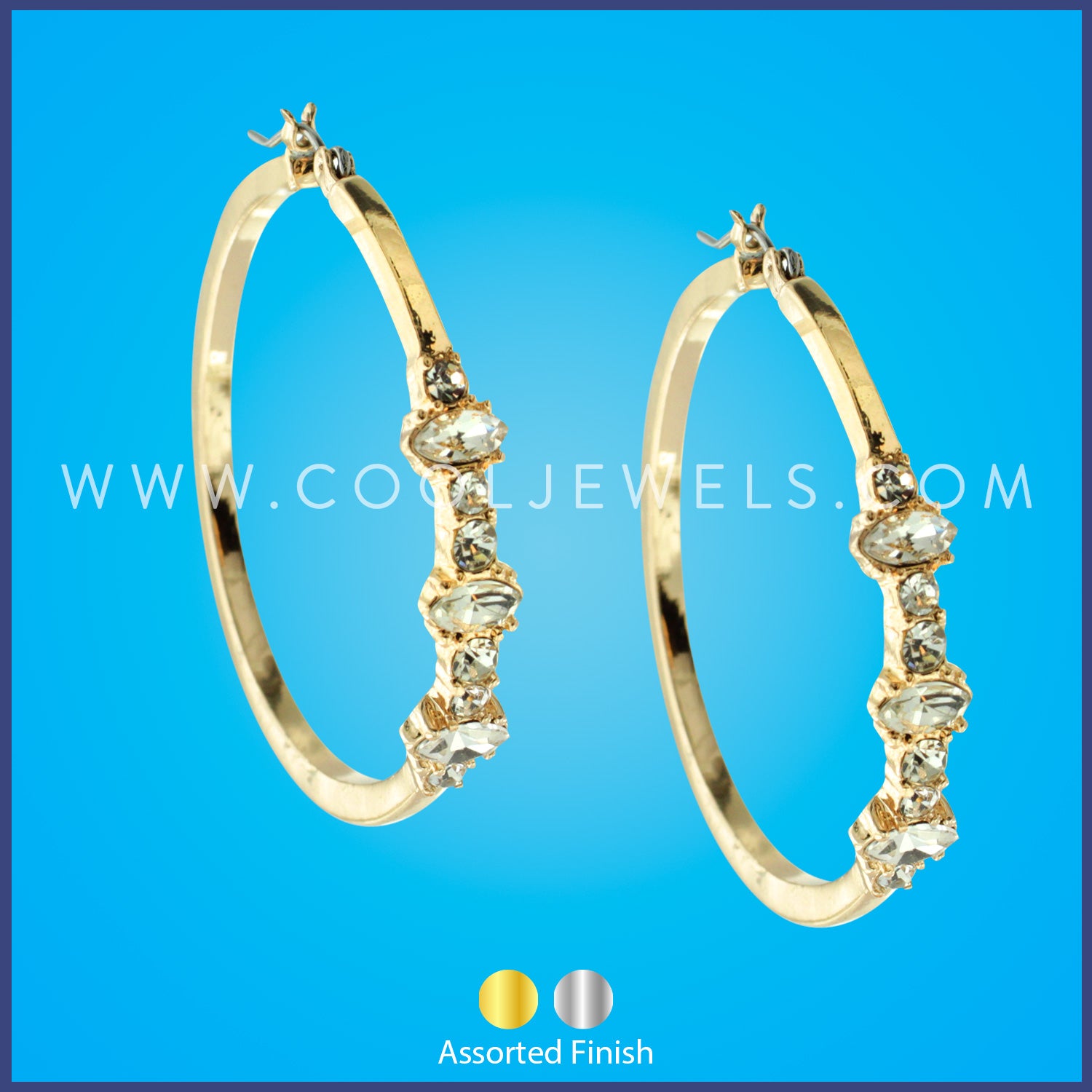 HOOP EARRINGS WITH GLASS STONES - ASSORTED