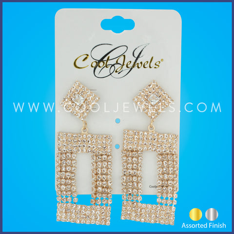 AF - GOLD POST EARRING WITH RHINESTONE SQUARE & RECTANGLE