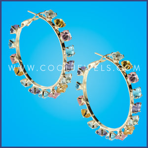 AF - GOLD HOOP POST EARRINGS WITH COLORED RHINESTONES