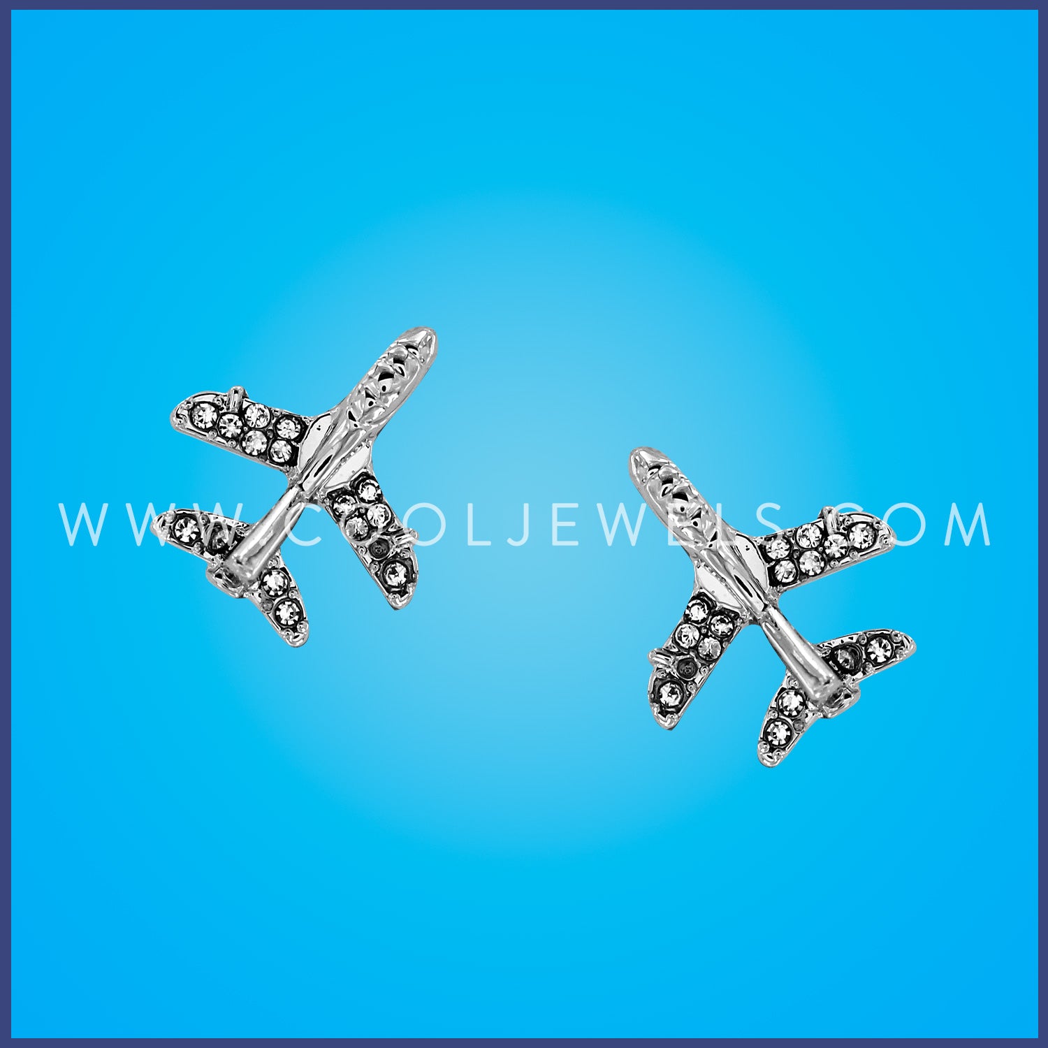 POST EARRING WITH RHINESTONE PLANE PENDANT