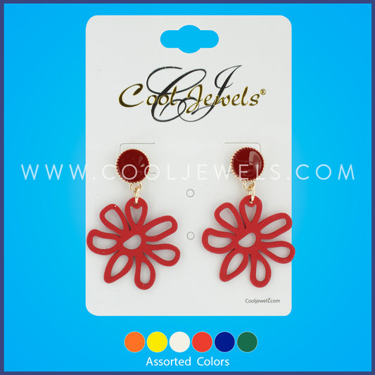 GOLD POST EARRIGN WITH COLORED FLOWER PENDANT - ASSORTED