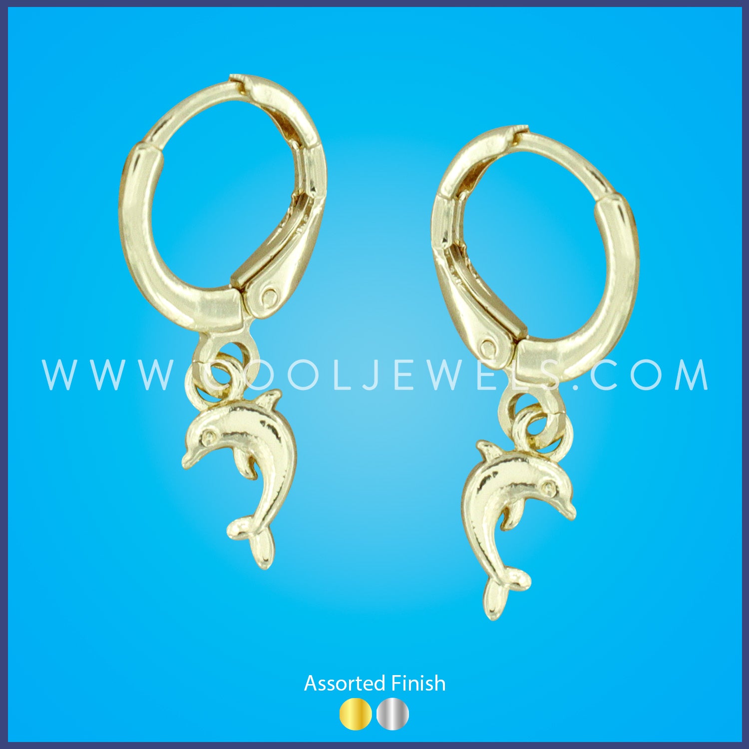 HUGGIE HOOP EARRING WITH DOLPHIN PENDANTS - ASSORTED