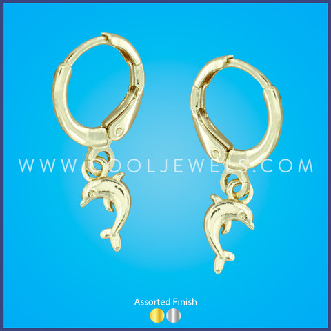 HUGGIE HOOP EARRING WITH DOLPHIN PENDANTS - ASSORTED