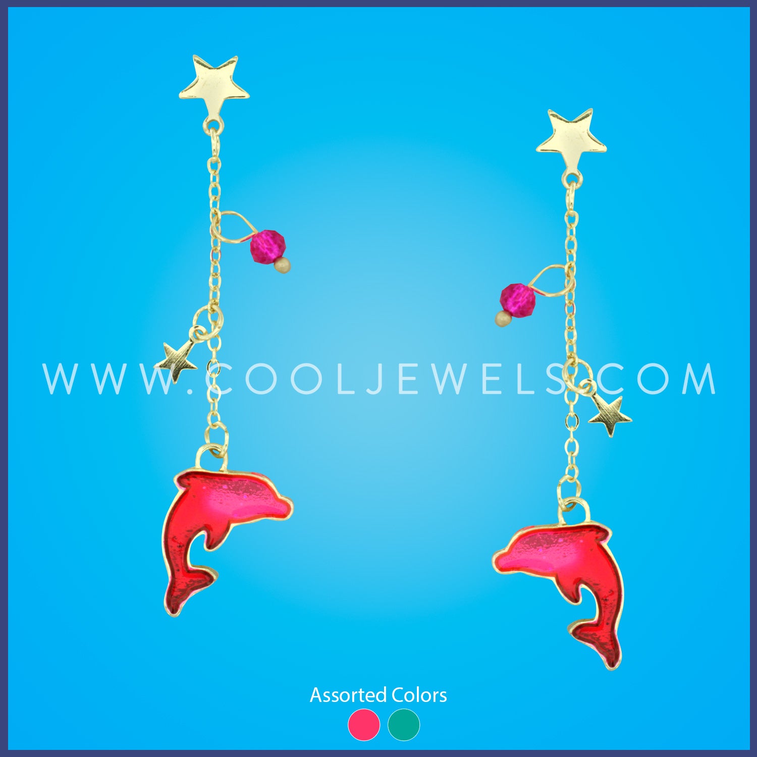 POST EARRING WITH LINK CHAIN & DOLPHIN PENDANT - ASSORTED