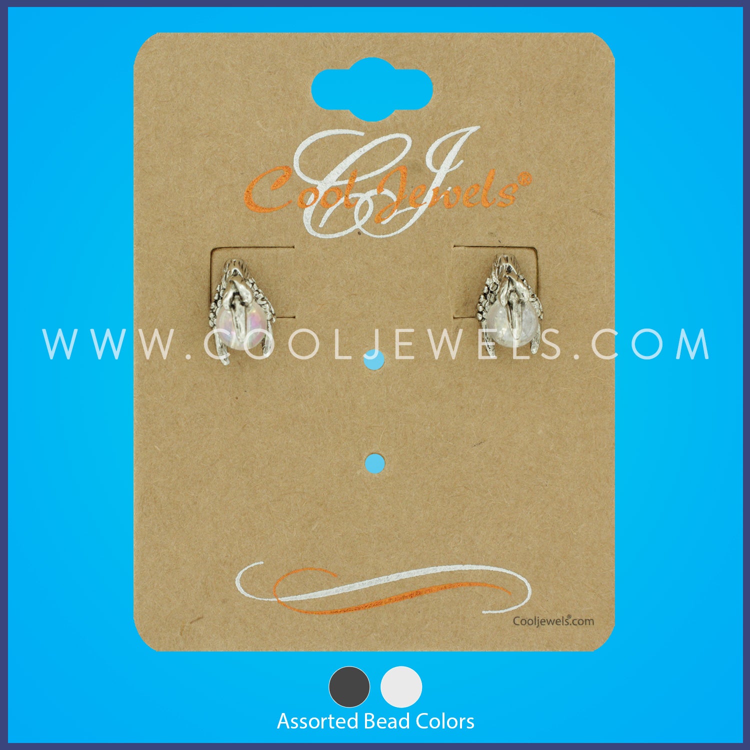 CLAW POST EARRINGS WITH CRYSTAL BALL - ASSORTED