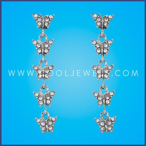 POST EARRING WITH FIVE RHINESTONE BUTTERFLIES