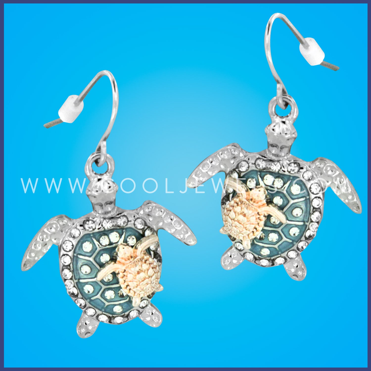 FISH HOOK EARRING WITH SEATURTLE PENDANTS