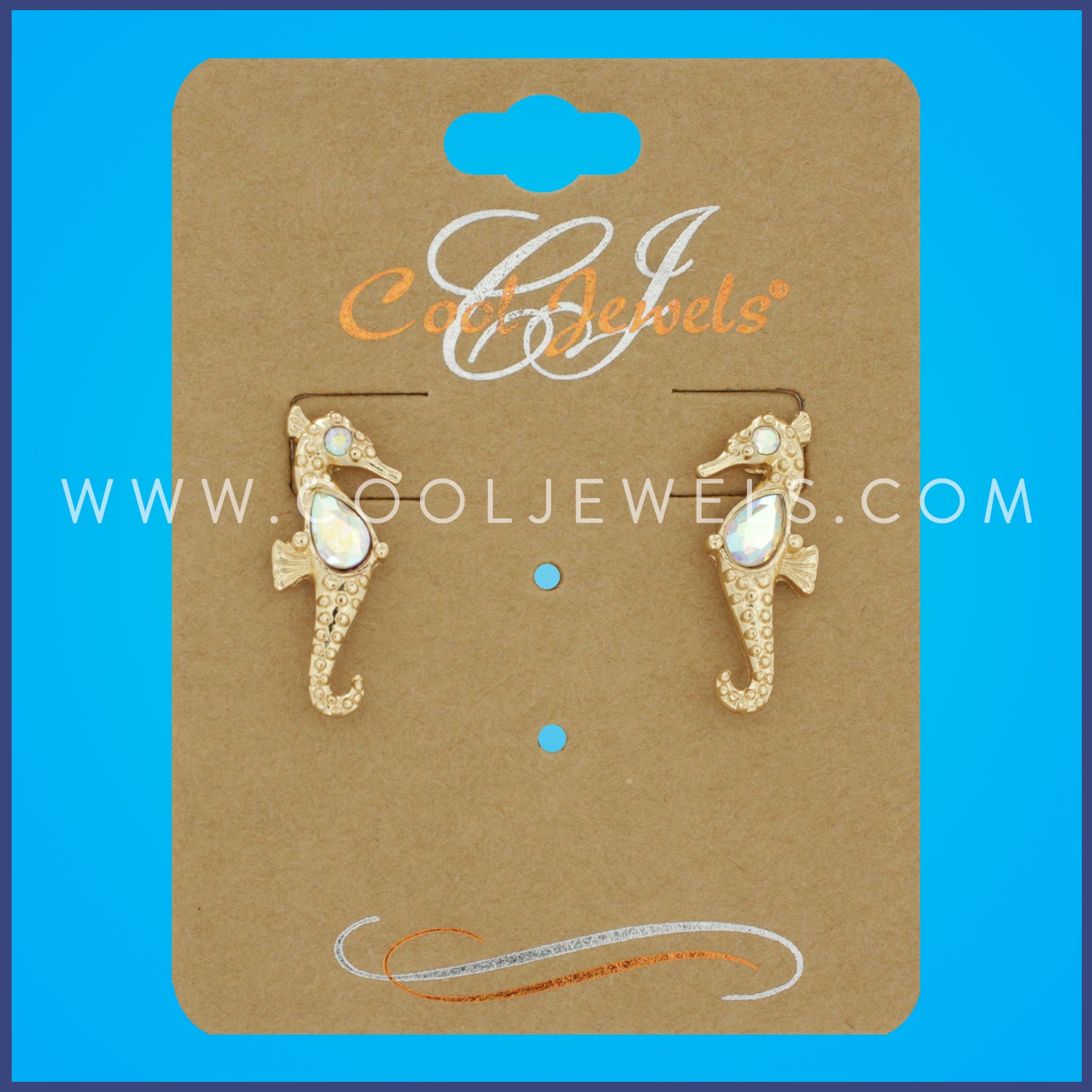 GOLD POST RHINESTONE SEAHORSE EARRINGS