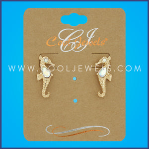 GOLD POST RHINESTONE SEAHORSE EARRINGS