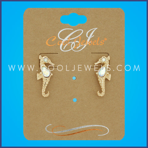 GOLD POST RHINESTONE SEAHORSE EARRINGS