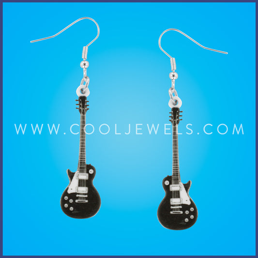 FISH HOOK EARRING WITH BLACK GUITAR PENDANTS