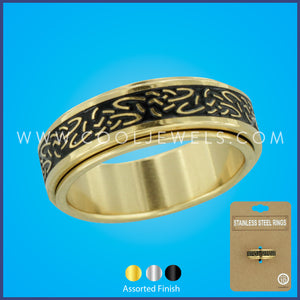 STAINLESS STEEL SPINNER RING WITH CENTER DESIGN ASSORTED - CARDED