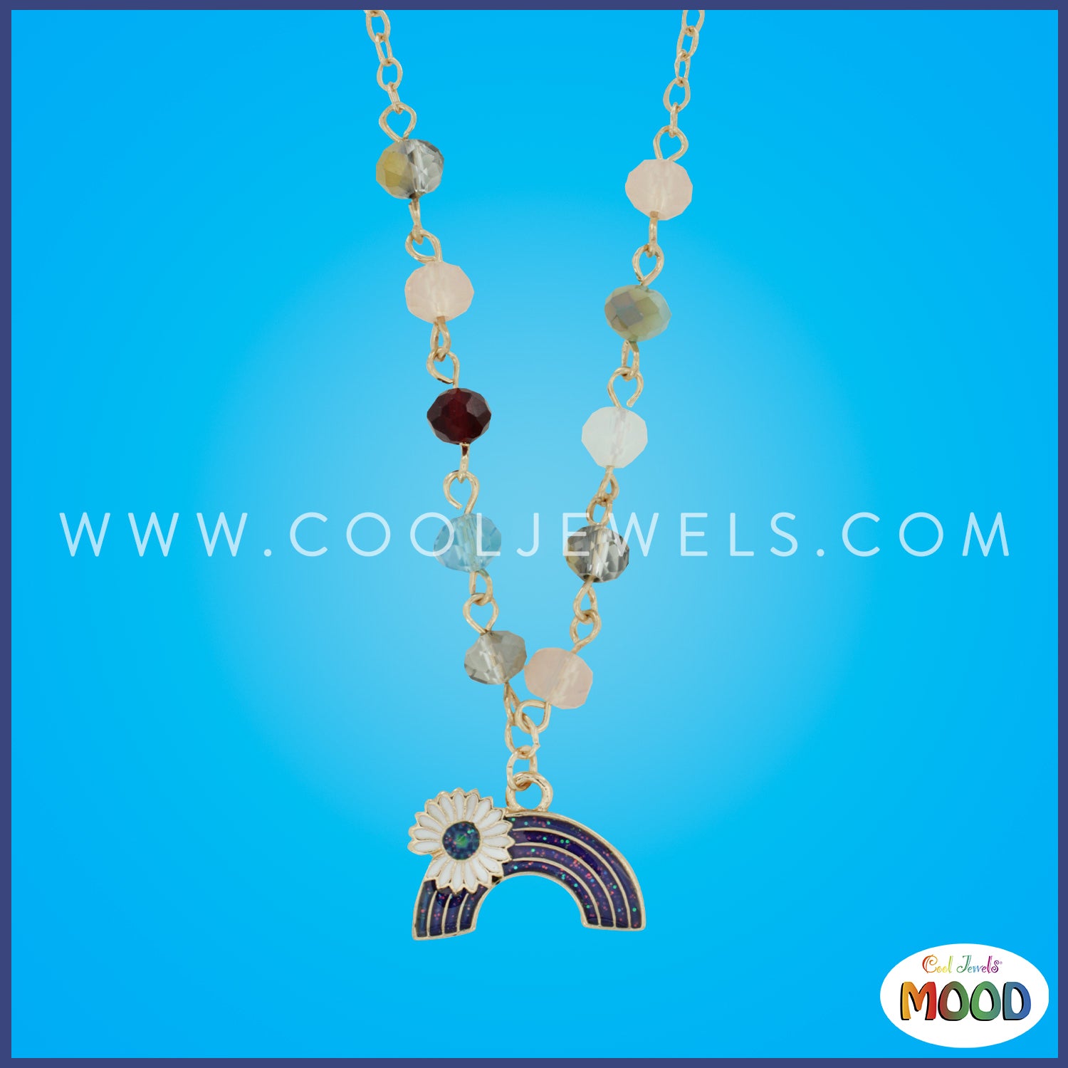 LINK CHAIN NECKLACE WITH MOOD RAINBOW PENDANT & BEADS