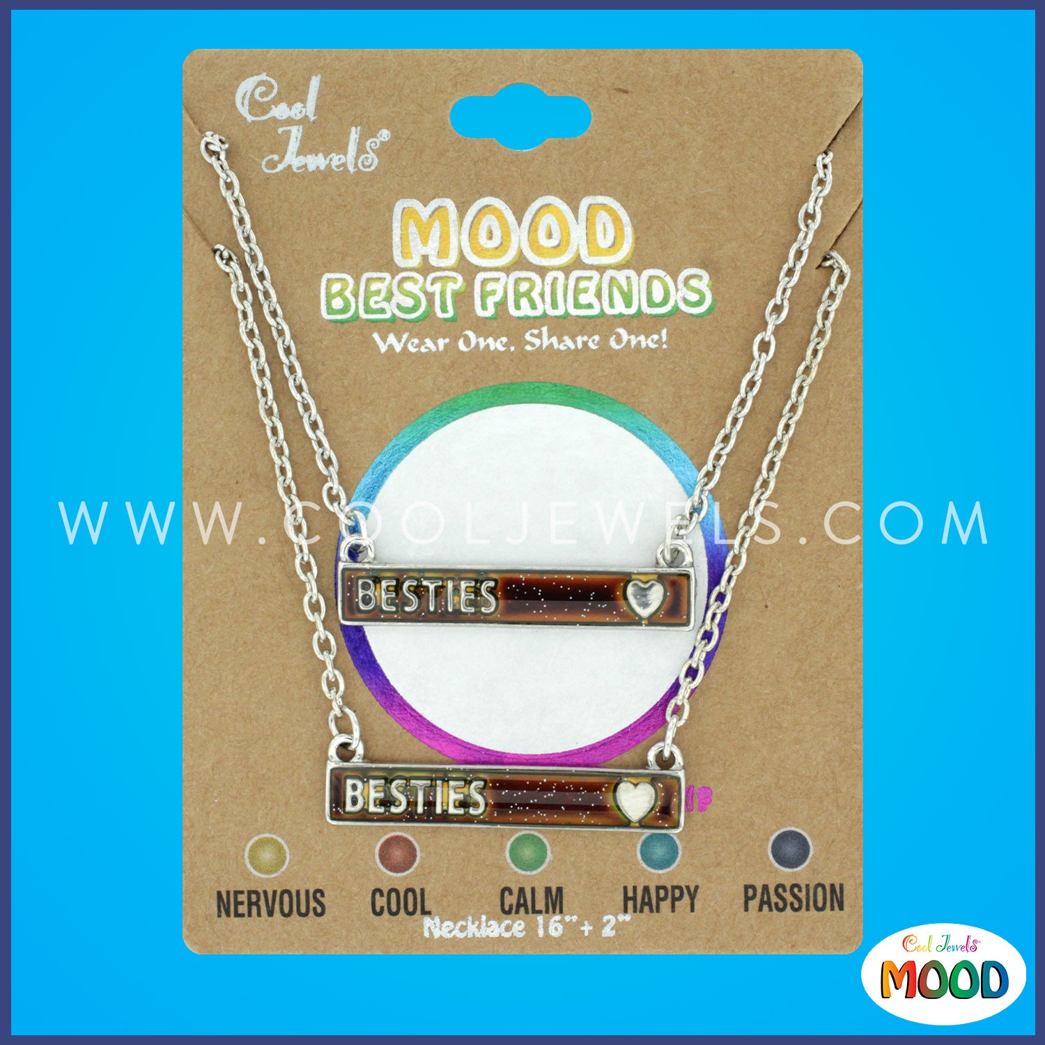 (SET OF 2) LINK CHAIN NECKLACE WITH MOOD BAR WITH"BESTIES" & HEART SYMBOL - CARDED