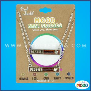 (SET OF 2) LINK CHAIN NECKLACE WITH MOOD BAR WITH"BESTIES" & HEART SYMBOL - CARDED