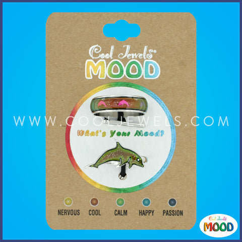 (SET OF 2) MOOD DOLPHIN BAND & DOLPHIN RING - CARDED