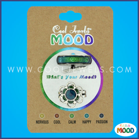 (SET OF 2) MOOD PEACE BAND & FLOWER RING - CARDED