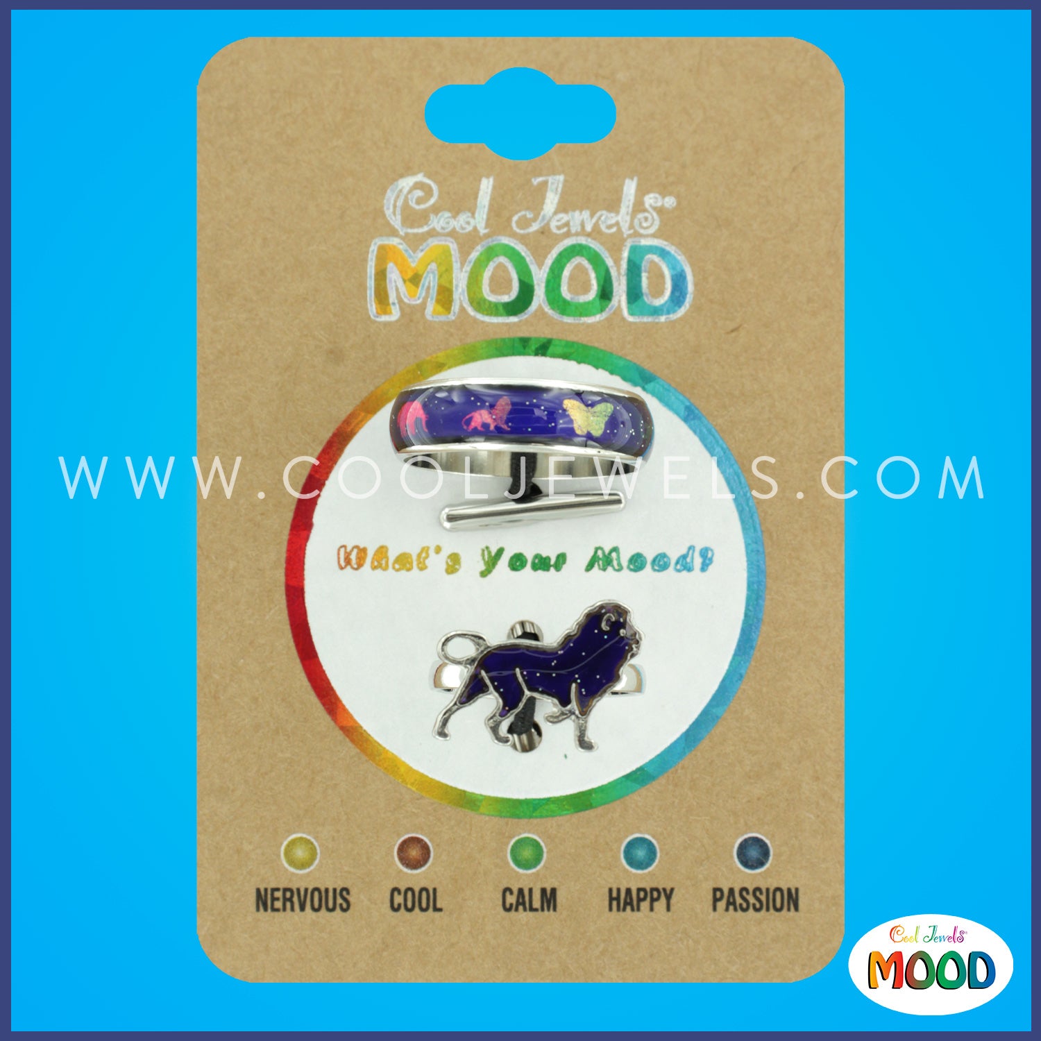 (SET OF 2) MOOD SAFARI BAND & LION RING - CARDED