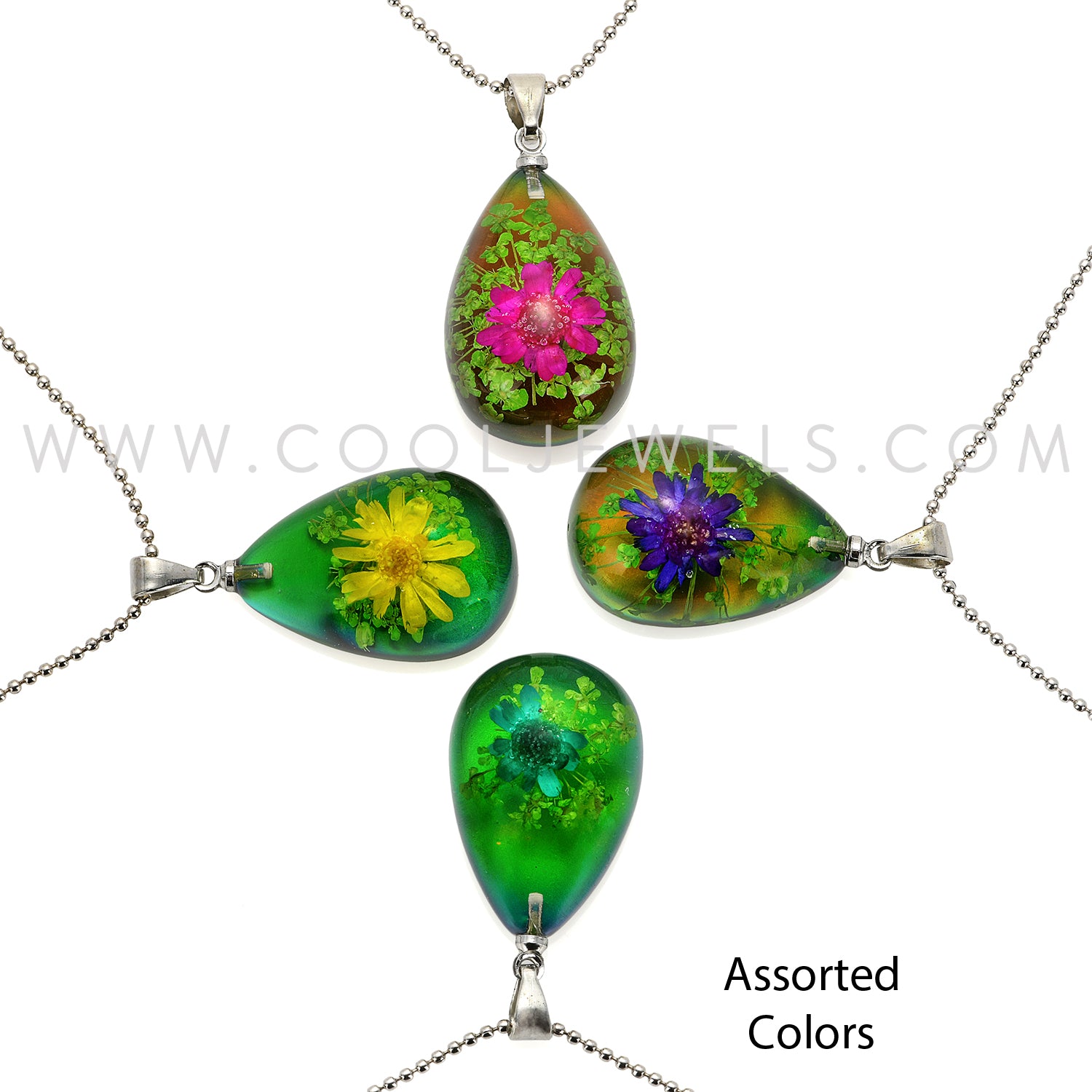 Resin Amber Mood Teardrop Flower Necklaces | Wholesale Resin Amber