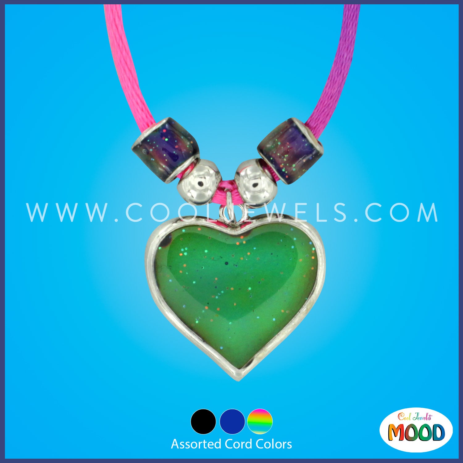 CORD NECKLACE WITH MOOD HEART PENDANT CARDED - ASSORTED