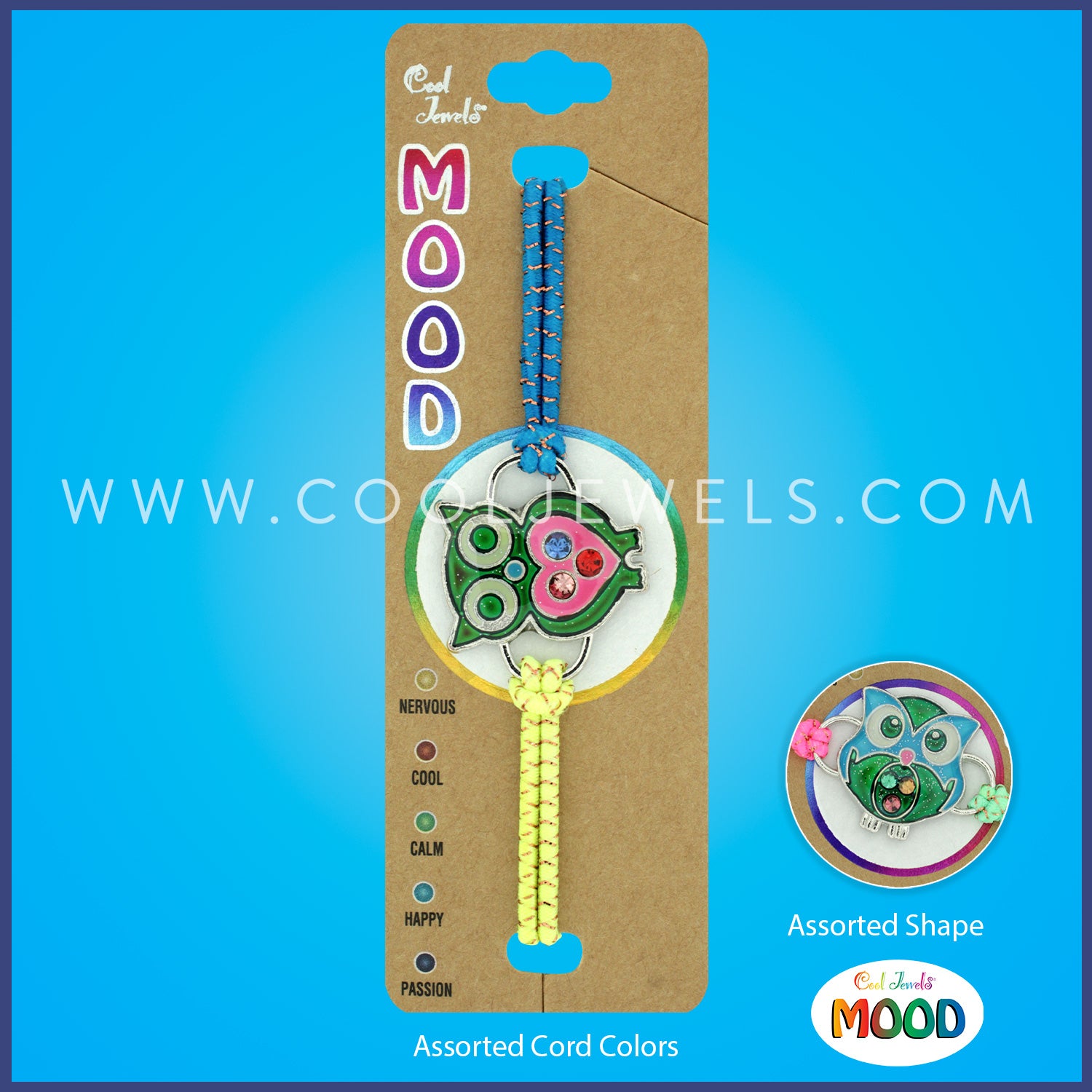 MOOD & Rhinestone Owl on Rainbow Bracelet