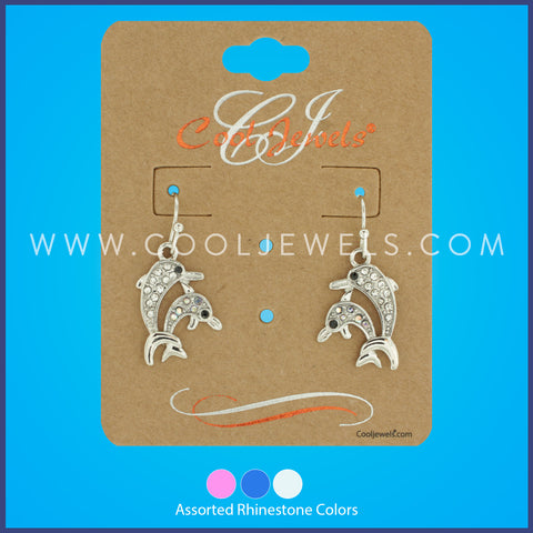 RHINESTONE DOUBLE DOLPHIN EARRING - ASSORTED COLORS