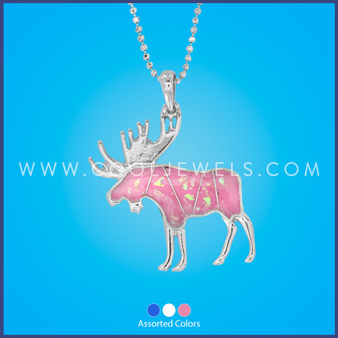 BALL CHAIN NECKLACE WITH MOOSE PENDANT - ASSORTED