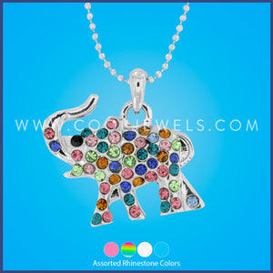 SILVER BALL CHAIN NECKLACE WITH RHINESTONE ELEPHANT - ASSORTED