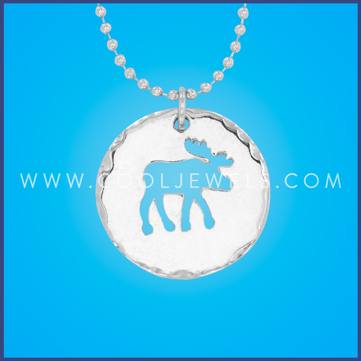 BALL CHAIN NECKLACE WITH ROUND PENDANT WITH CUT-OUT MOOSE - ASSORTED