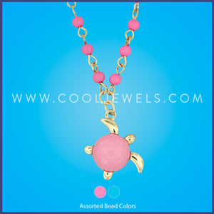 CHAIN NECKLACE WITH COLORED BEADS & TURTLE PENDANT - ASSORTED