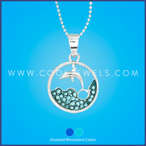 SILVER BALL CHAIN NECKLACE WITH DOLPHIN & RHINESTONE OCEAN - ASSORTED