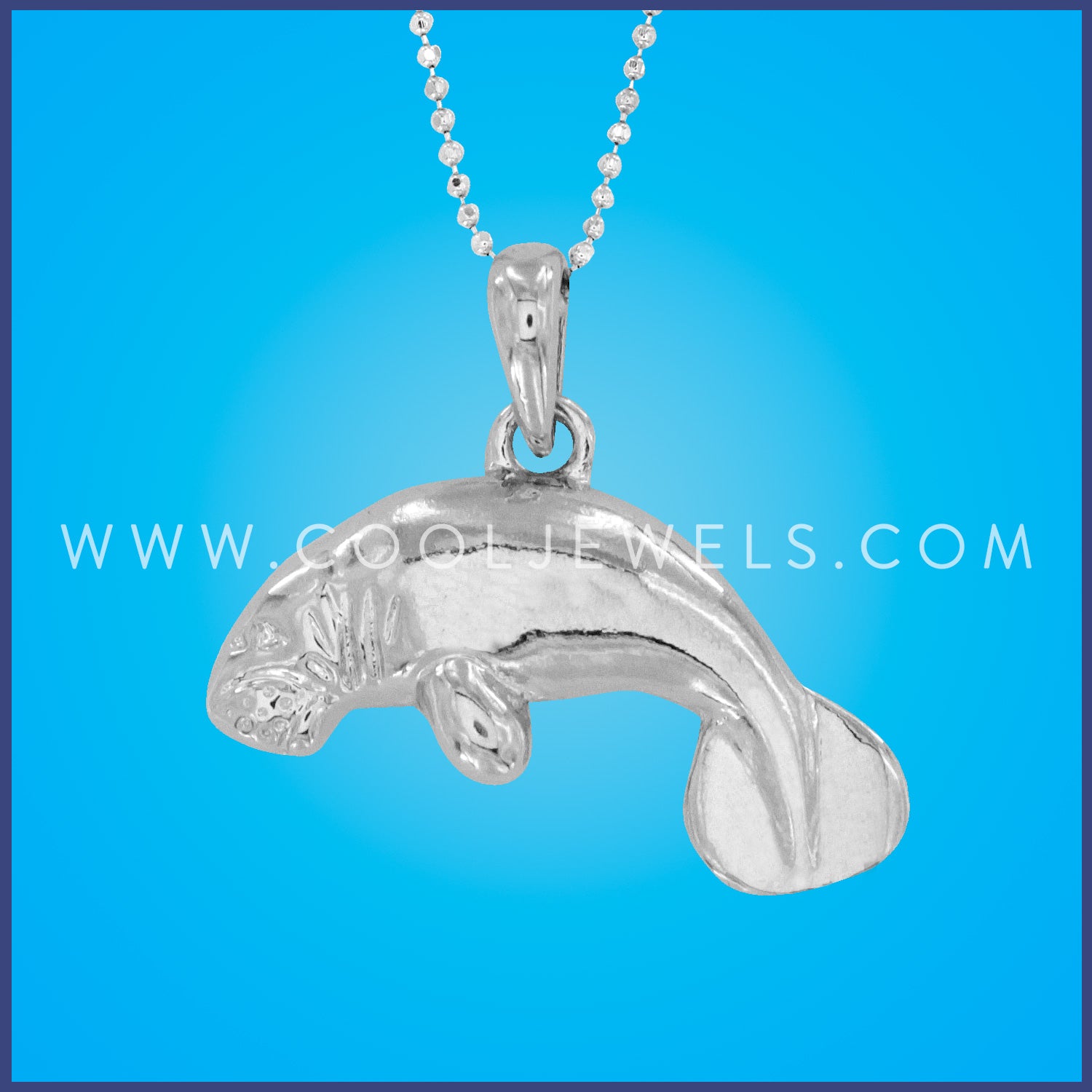 DIAMOND CUT BALL CHAIN NECKLACE WITH MANATEE PENDANT