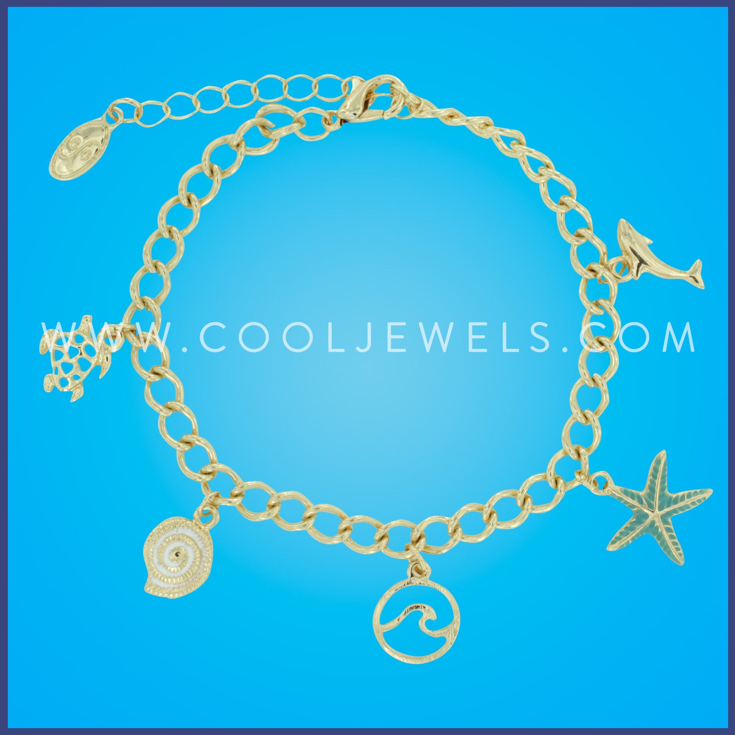 GOLD CHAIN BRACELET WITH SEALIFE CHARMS