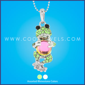 SILVER BALL CHAIN NECKLACES WITH RHINESTONE & CRYSTAL BEAD FROG