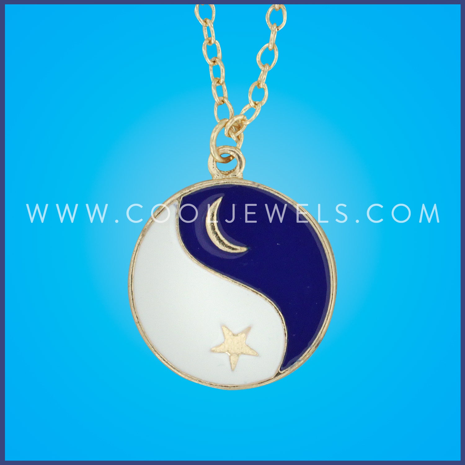 GOLD CHAIN NECKLACE WITH ROUND YIN YANG PENDANT